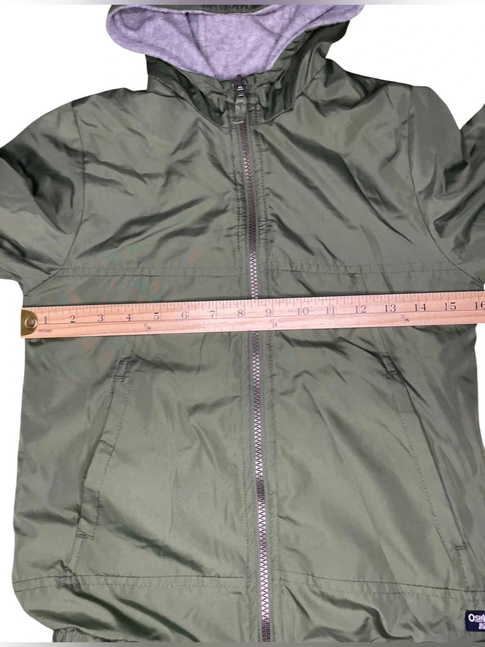Osh Kosh Reversible Green/Gray Hooded Zip-Up Fleece/Windbreaker Jacket-Kids 8